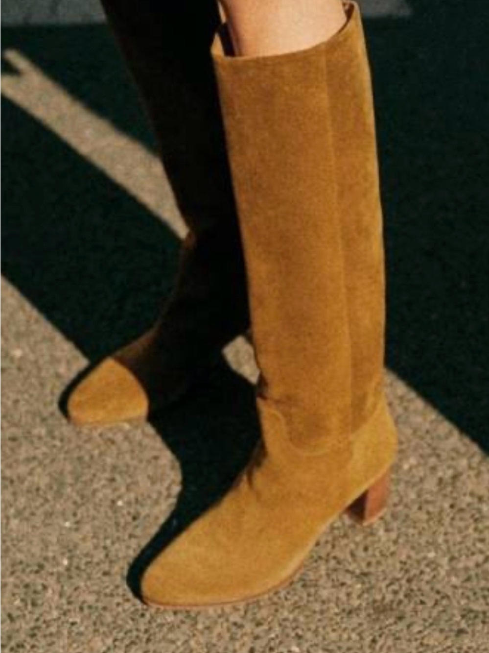 Sezane Boots Adele Sz US 7 FR 38 Suede Knee-High Block Heel Tabac